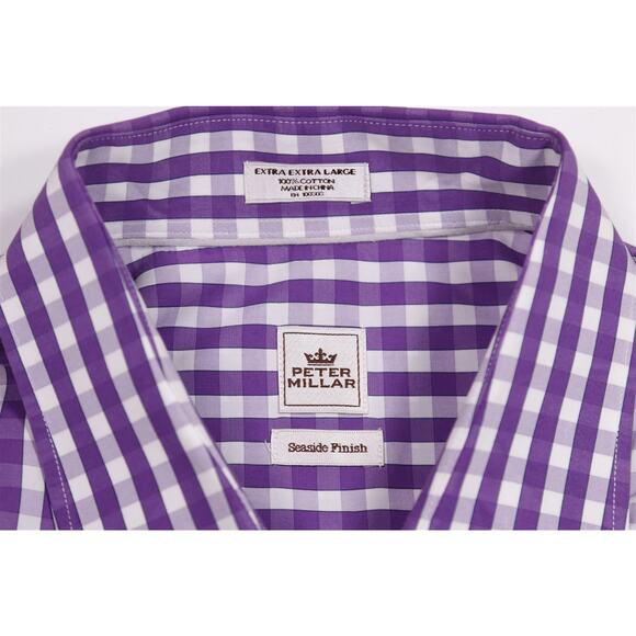 Peter Millar Purple White Gingham Check Seaside Finish Button Up Dress Shirt XXL - Picture 6 of 6